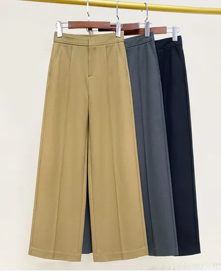 Spring New Elastic Waist Career Formal Draped Texture Skinny Tall Casual Wide Leg Pants for Women