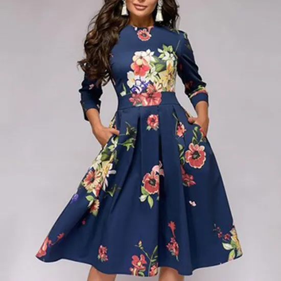 Casual Dresses Summer Casual Dress Knee Length Chiffon Floral Print Ladies Plus Size A Line Dress