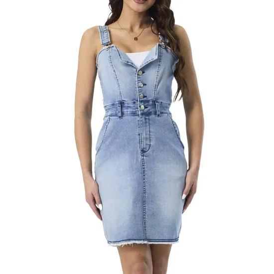 Custom Blue Washed Waistband Cargo Overalls Jumpsuit Women Denim Skirts