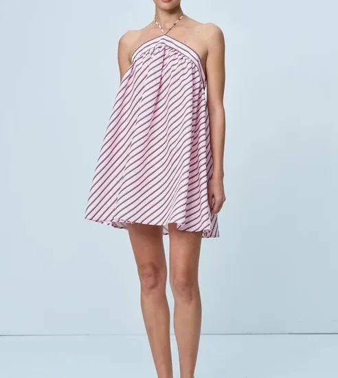 Custom Summer Sleeveless Strap Backless Casual Sexy Luxury Patterns Women Striped Dress
