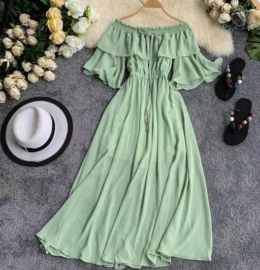 OEM New Boho Maxi Dress off Shoulder Beach Party Woman Casual Elegant Beach Dresses Short Maxi Dress
