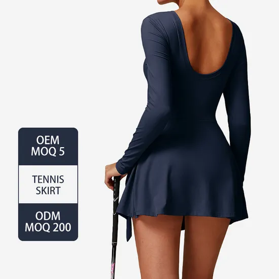 Wholesalefactory Tight Sports Dress Sexy Slit Straps U-Shaped Beautiful Back Tennis Dress