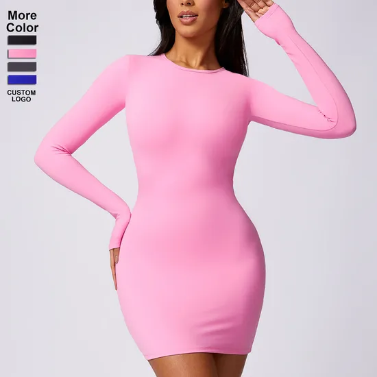 Women′s Fall Casual Long-Sleeve Round Neck Going out Party Mini Tshirt Dress