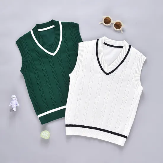Wholesale Kids Wear Baby Clothing Kids School Uniform Baby Clothes Cable Knitted V Neck Vest Waistcoat