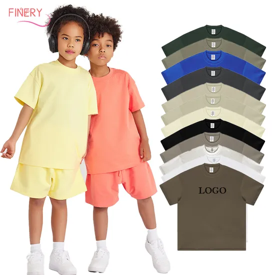 T Shirt Manufacturer 305g Unisex 100%Cotton High Quality Heavy Weight Embroidery Kids Clothes Summer Custom Logo Fashion Trending Blank Childrens T-Shirt