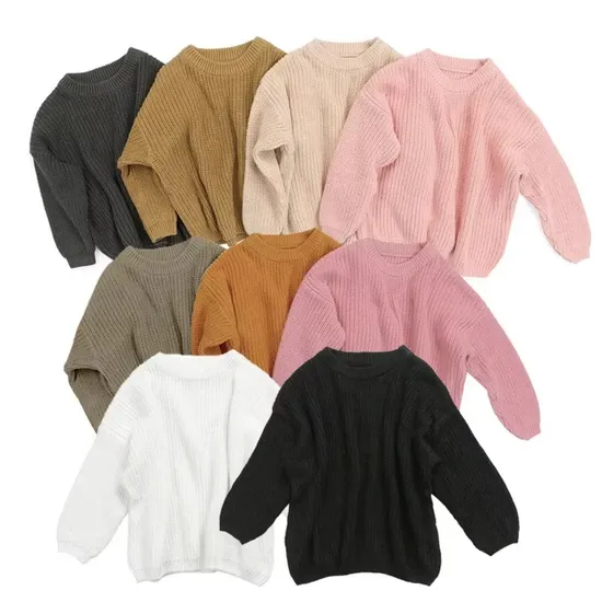Factory Custom 100% Cotton Girls′ Plain Sweater Baby Clothes Knit Top Pullover Sweater