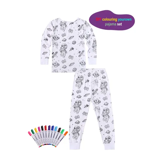 2024 New Design Baby Girls Outfits Custom Print Bamboo Pajamas Sets Long Sleeve DIY Colouring Pajama Sets