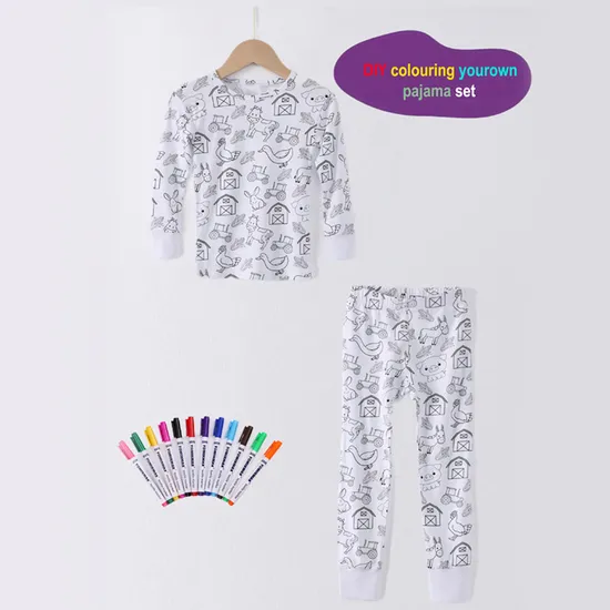 Bamboo Pjs for Kids Pajamas DIY Craft Kit with Fabric Markers White Coloring Pajamas for Kids DIY DIY Kids Pajamas