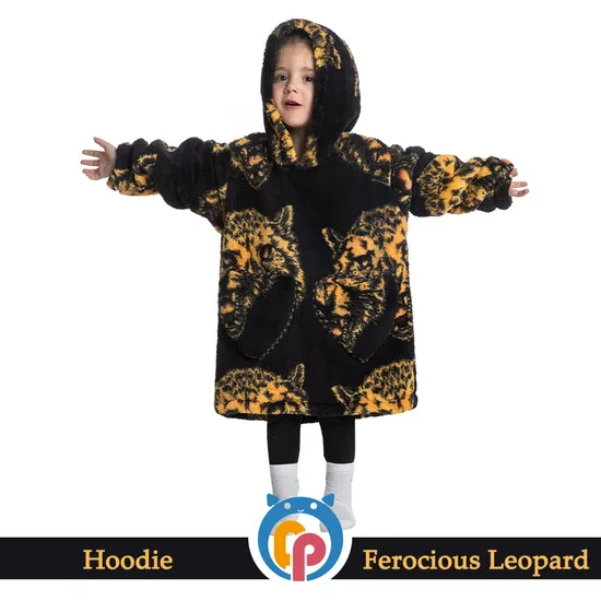 Pyjama Party 100% Polyester Black Gold Overwinter Ferocious Leopard Pattern Warm Homewear for Babe