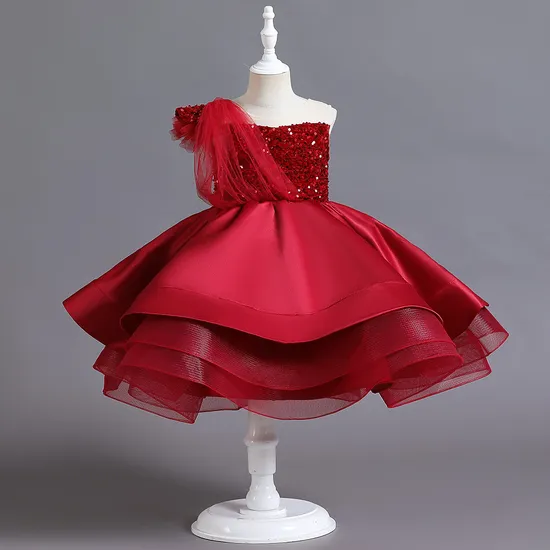 Girls One Shoulder Beading Princess Party Dress