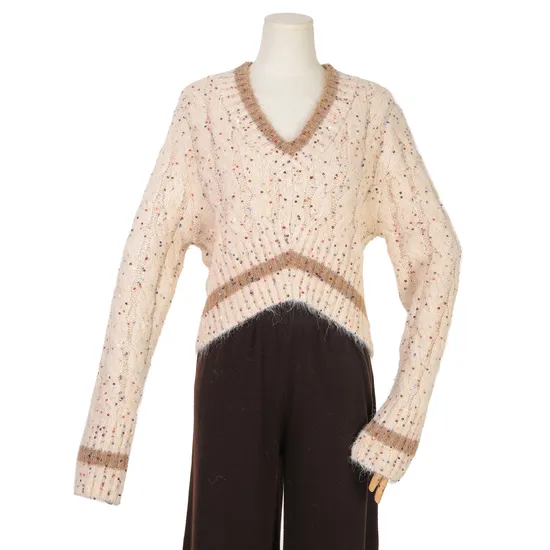 V-Neck Rainbow Sequin Sweater for Women - Eye-Catching Style