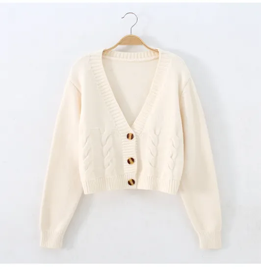China Clothing Factories Korean Style Jacquard Long Sleeve Women Cardigan Knit Sweater