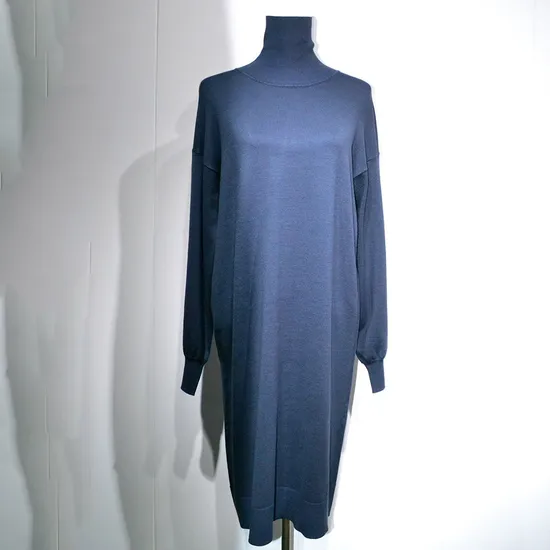 Women′s Solid Color High-Neck Long Slim-Fit Pullover Cashmere Sweater Knitted Dress