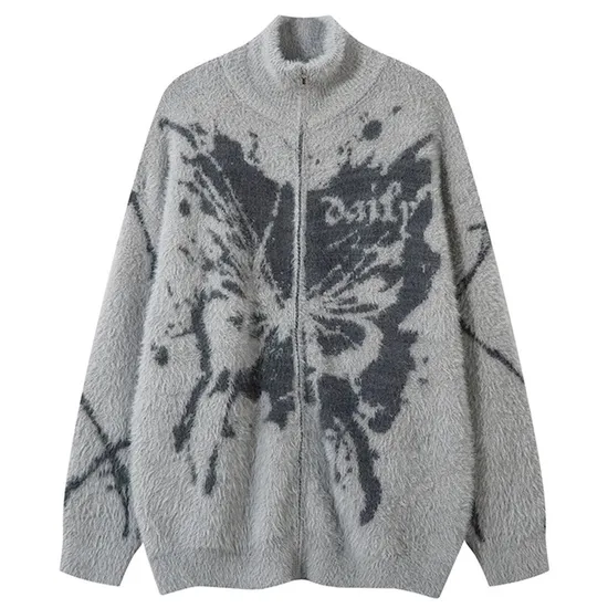 Jacquard Zipper up High Collar Women′s Cardigan for Winter