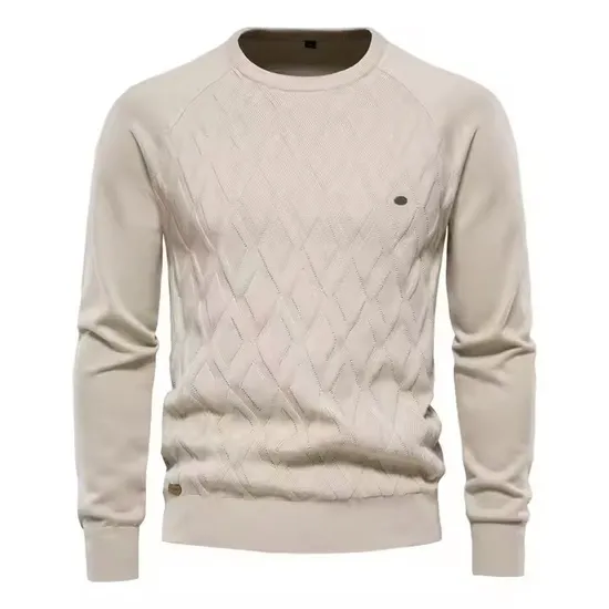Long Sleeve Knit Sweater Men Crewneck Cable Knit Crewneck Sweaters Twist Patterned Knitted Sweater Men