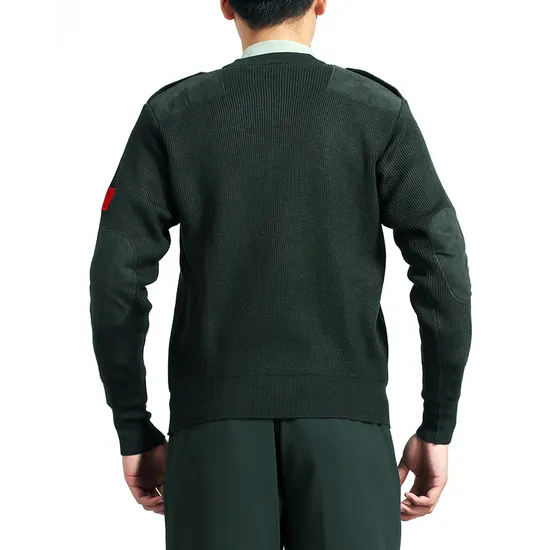Wholesale Price Army Green Rib Knit Military Sweater Elbow Patch Thick Heavy Duty Pullover Police Sweater Without Elbow Patch