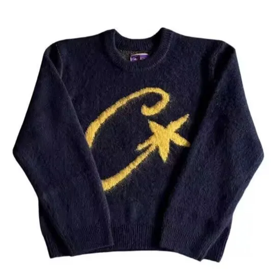 Corteiz Mohair Knit Sweater Men Long Sleeved Sweater Versatile Loose Pullover Knitted