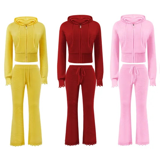 Winters Clothes Knitwear Set Woman Distressed Knit Zip Hoodies Longer Knitwear Pants 2 Piece Tracksuit Sets for Women