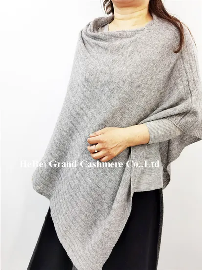 Cashmere Wool Rib Knit Poncho
