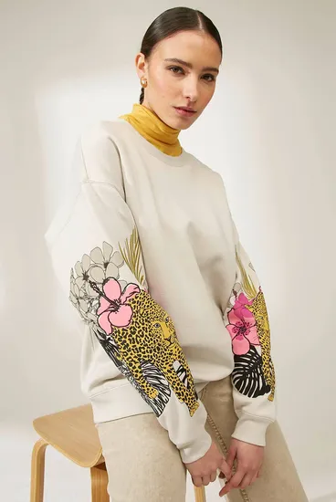 Women Pullover Leopard Embroidery Sweatshirts Top