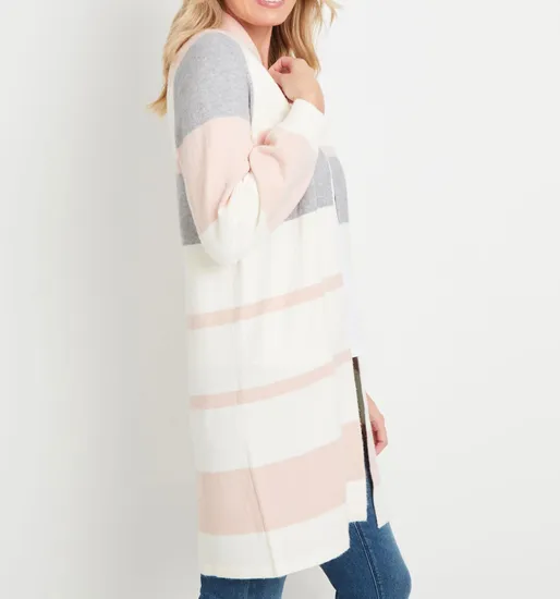 Soft Touch Pastel Striped Cozy Color-Block Sweater Knit Cardigan