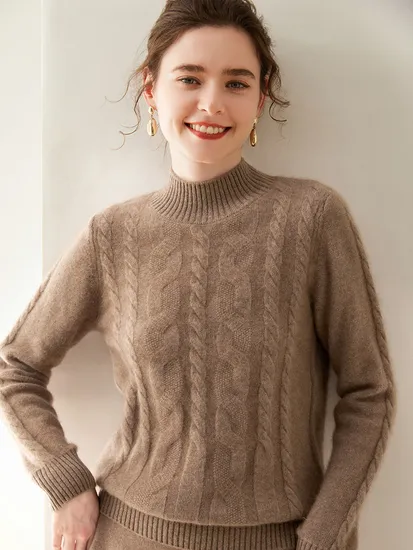 Solid Color Cashmere Knit Stranded Flower Loose Casual Fashion Thickened Sweater for Women