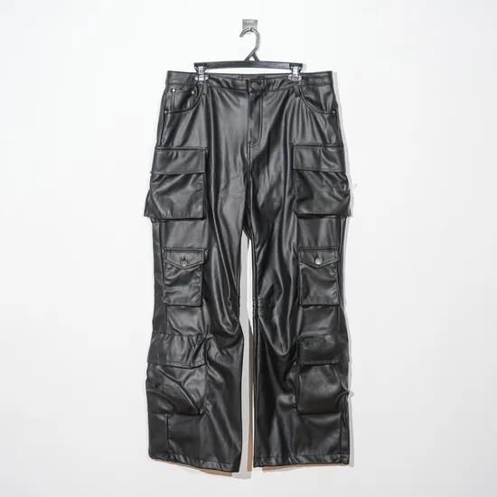 Fashion Black PU Multi-Bag Pants