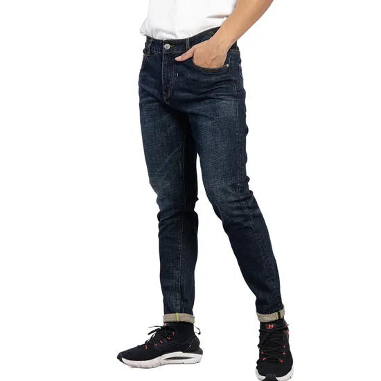 Custom Vintage Dark Blue Stone Washed Button Fly Men Denim Jeans