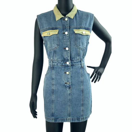 GM04 Wholesale Casual Ladies Summer Sleeveless Women′s Denim Dress and Skirts