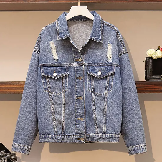 Women′s Autumn Fashion Embroidered Denim Jacket Loose Women′s Clothes