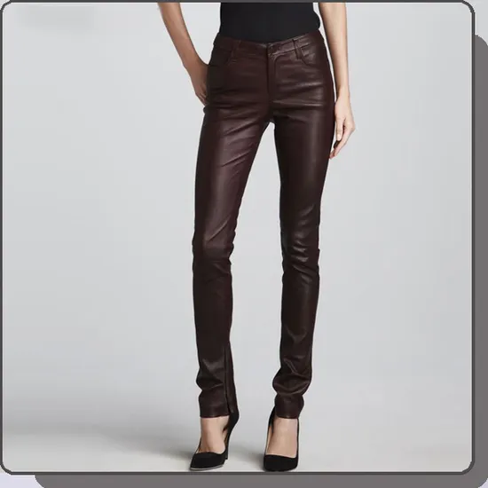 High Quality Fashion Women Five Pockets Leather Jeans Legging Pants