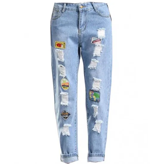 Ripped Fancy Stylish Scratch Trousers Female Women Ripped Destroyed Jeans Street Wear