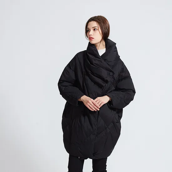 Winter New Long Thick High Neck Women′s Cape Type Down Jacket