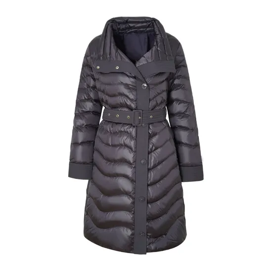 Women′s Down Jacket, Down Coat, New Design Down Jacket, 180g Duck Down, Button Down Waist with Belt, Long Jacket for Winter.