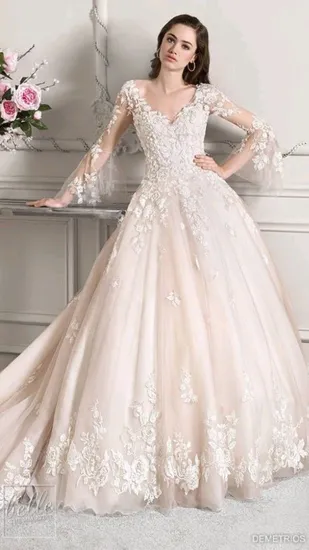 Long Sleeves Wedding Gowns Lace Tulle Bridal Dresses Lb2368
