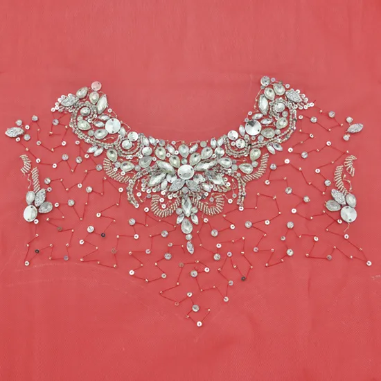 Fashion Beaded Neckline Patches Hand Beading Factory