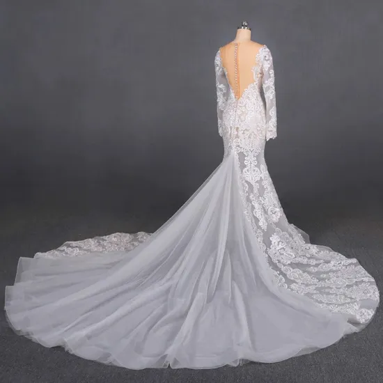 Elegant Mermaid/Trumpet Ivory Lace Wedding Dress with Sweep Train