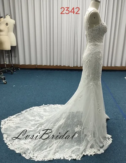 2342 Best Wedding Dress Sweetheart Neckline Wedding Bridal Dress with Fashion Lace Wedding Dress with Fish Tail Wedding Gown Dress by Manufacturer Bridal Dress