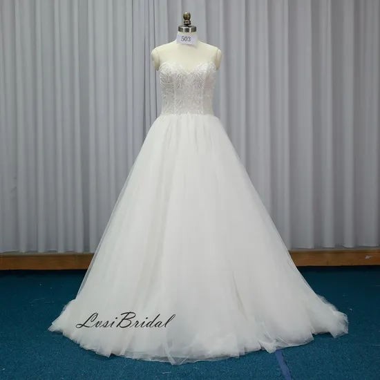 22503 Sweetheart Neckline with Shoulder Heavy Beads with Wedding Dresses A-Line Tulle Skirt Bridal Gown Dress Foreign Trade Simple Style Dress