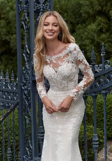 Sophisticated Lace Illusion Bodice Long Sleeve Mermaid Wedding Dress