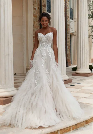 V-Collar Backless Tube White Sleeveless Wedding Dress