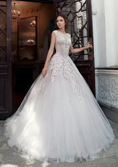 Sleeveless Bridal Gown Lace Puffy Tulle Wedding Dresses Yao80