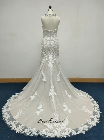 22001 Sweetheart Neckline Lace Wedding Dress with Tulle Mermaid Skirt and Long Train Bridal Gown Dress with Hot Sale Mermaid Wedding Dress Wholesale