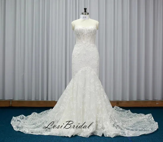 201 Sweetheart Neckline Overlace with Sequin Wedding Dress Mermaid Dress for American and European Bridal Dress Wholesale