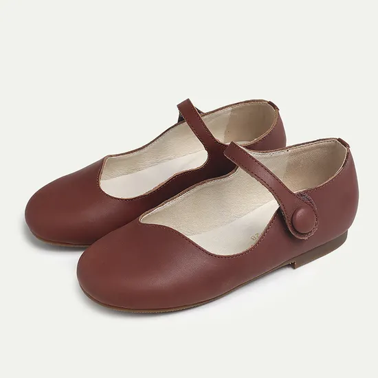 Leather Mary Jane Shoes in Burgundy Leather Ballet Flats
