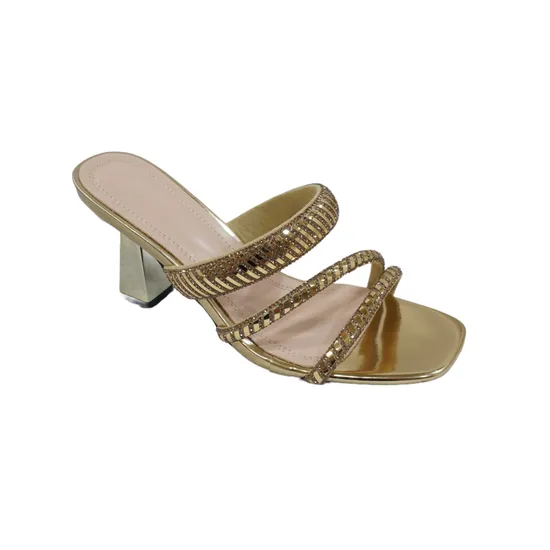 OEM High Quality Fashion Summer Electroplated Heel Square Diamond Strip Material Vamp with Comfortable Slippers Sandals