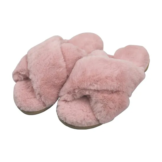 Cozy Colorful Plush Faux Fur Cross Women Soft Comfort Indoor Slipper