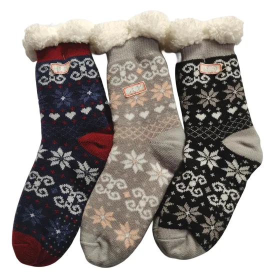 Winter Warm Thermal Fuzzy Fluffy Plush Sherpa Fleece Lined Cozy Antiskid Slipper Indoor Home Floor Socks with Grippers