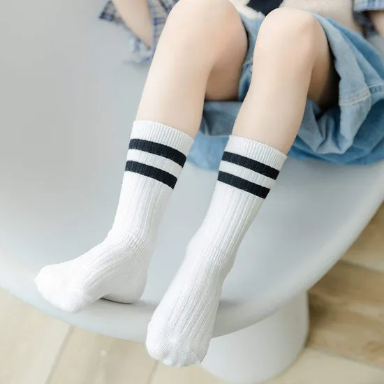 Ankle Quarter Long Plain Solid Black and White Color Uniform Cotton Crew Neon Ribbed Dress Socks for Unisex Women Girls