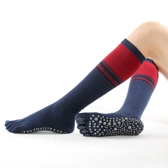 Women Men Wholesale Cotton Non Slip Toe Sport Long Yoga Socks Blue